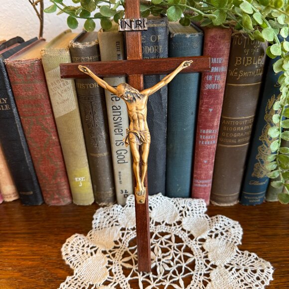 Vintage Bronze and Wood Crucifix - Picture 6 of 15